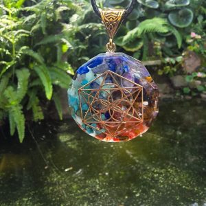 Chakra pendant with the flower of life