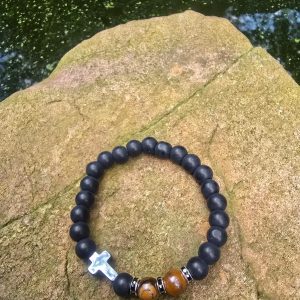 Cross Bracelet with Tigers Eye