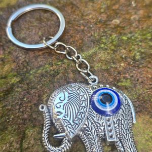 Silver Elephant Evil Eye Key Chain