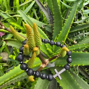 Christian Cross Bracelet with Lava Beads
