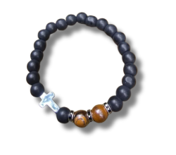 Hematite Cross with Tigers eye bracelet