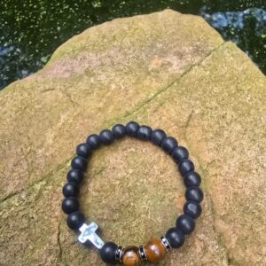 Hematite Cross with Tigers eye bracelet