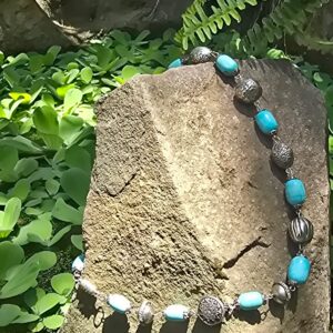 Turquoise Rounded Tumble Necklace with Metal Beads